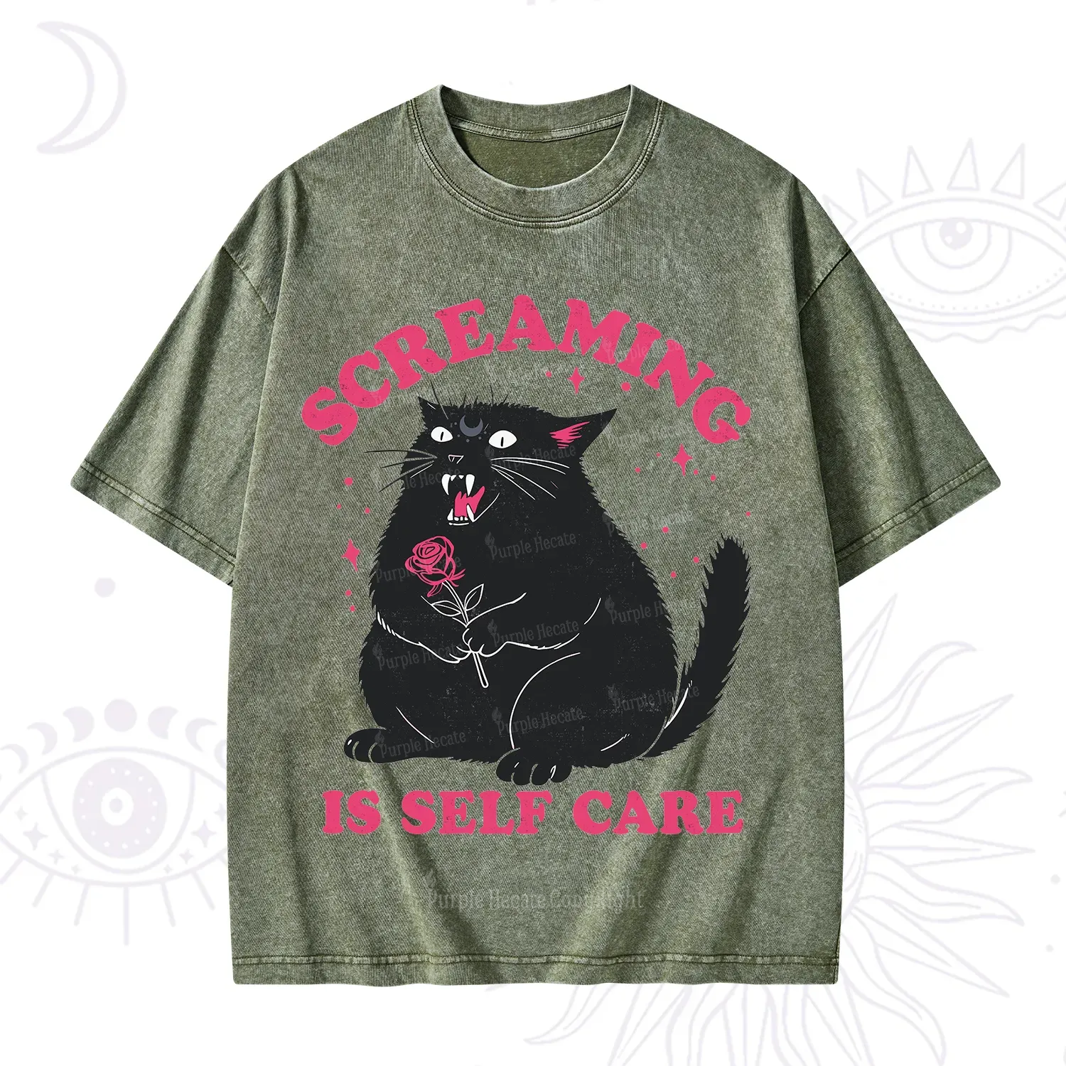 Purplehecate Funny Cat Screaming Is Self Care Washed T-Shirt