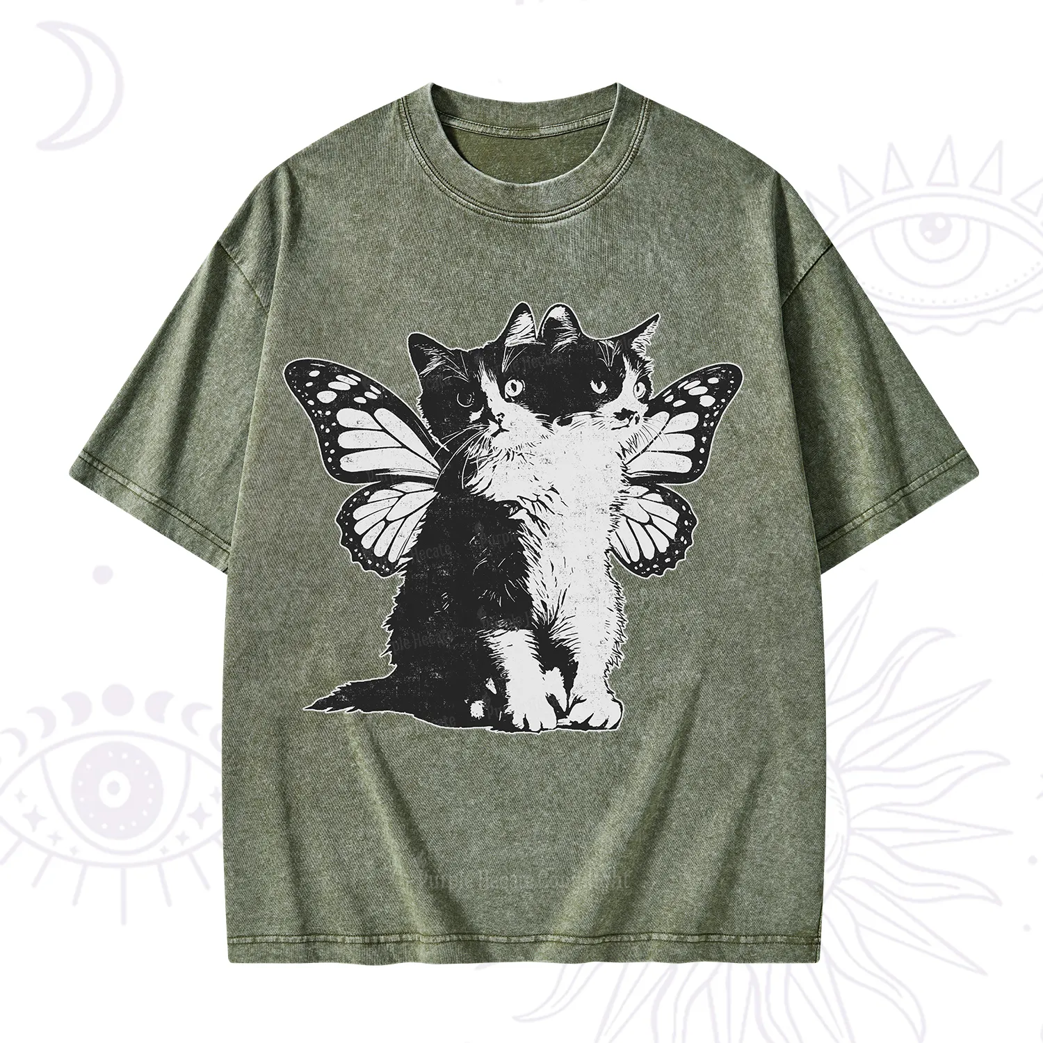 Purplehecate Mystery Butterfly Cat Washed T-Shirt