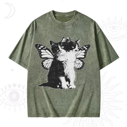 Purplehecate Mystery Butterfly Cat Washed T-Shirt