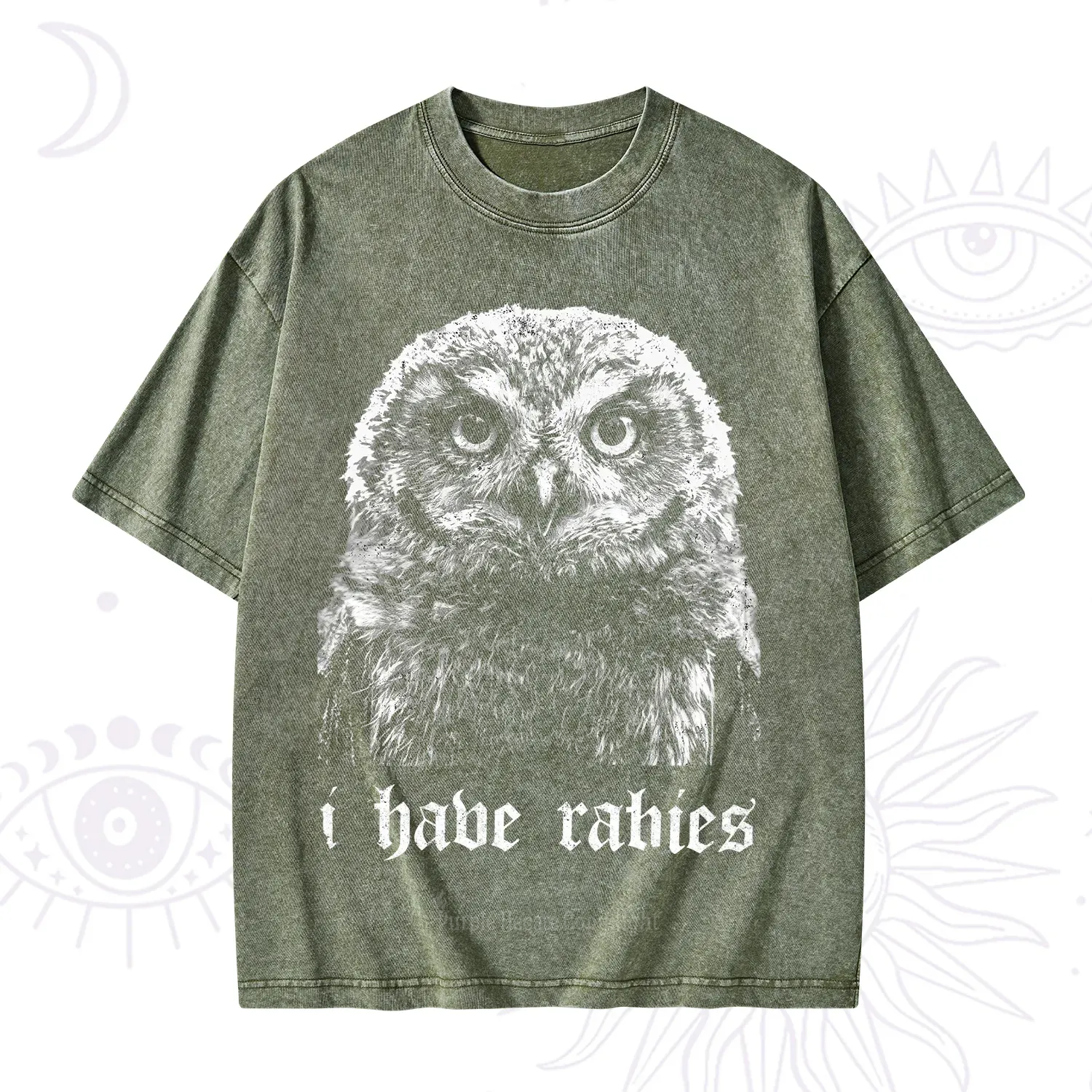 Purplehecate I Have Rabies Owl Washed T-Shirt