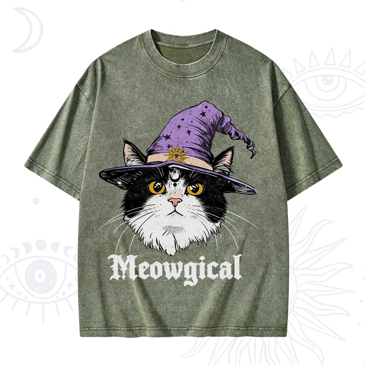 Purplehecate Meowgical Witch Cat Washed T-Shirt