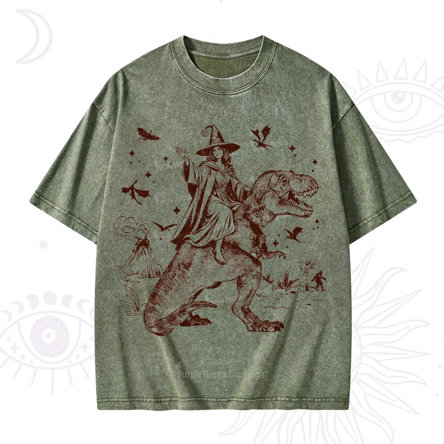 Purplehecate Witch Riding Dino Washed T-Shirt