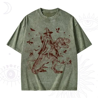 Purplehecate Witch Riding Dino Washed T-Shirt