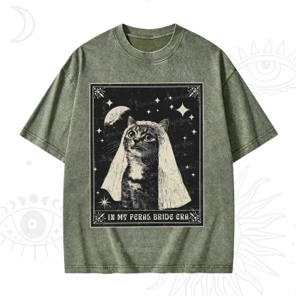 Purplehecate Cat In My Feral Bride Era Bachelorette Washed T-Shirt