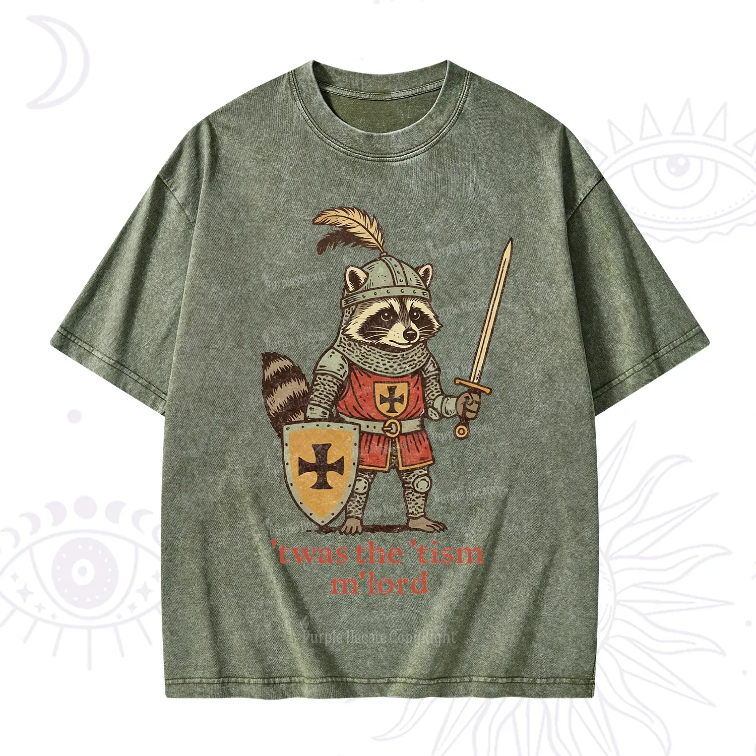 Purplehecate Raccoon Knight 'Twas The Tism M'Lord Washed T-Shirt