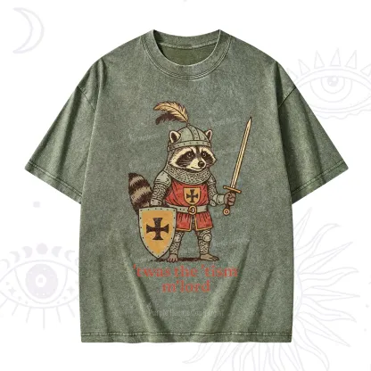 Purplehecate Raccoon Knight 'Twas The Tism M'Lord Washed T-Shirt