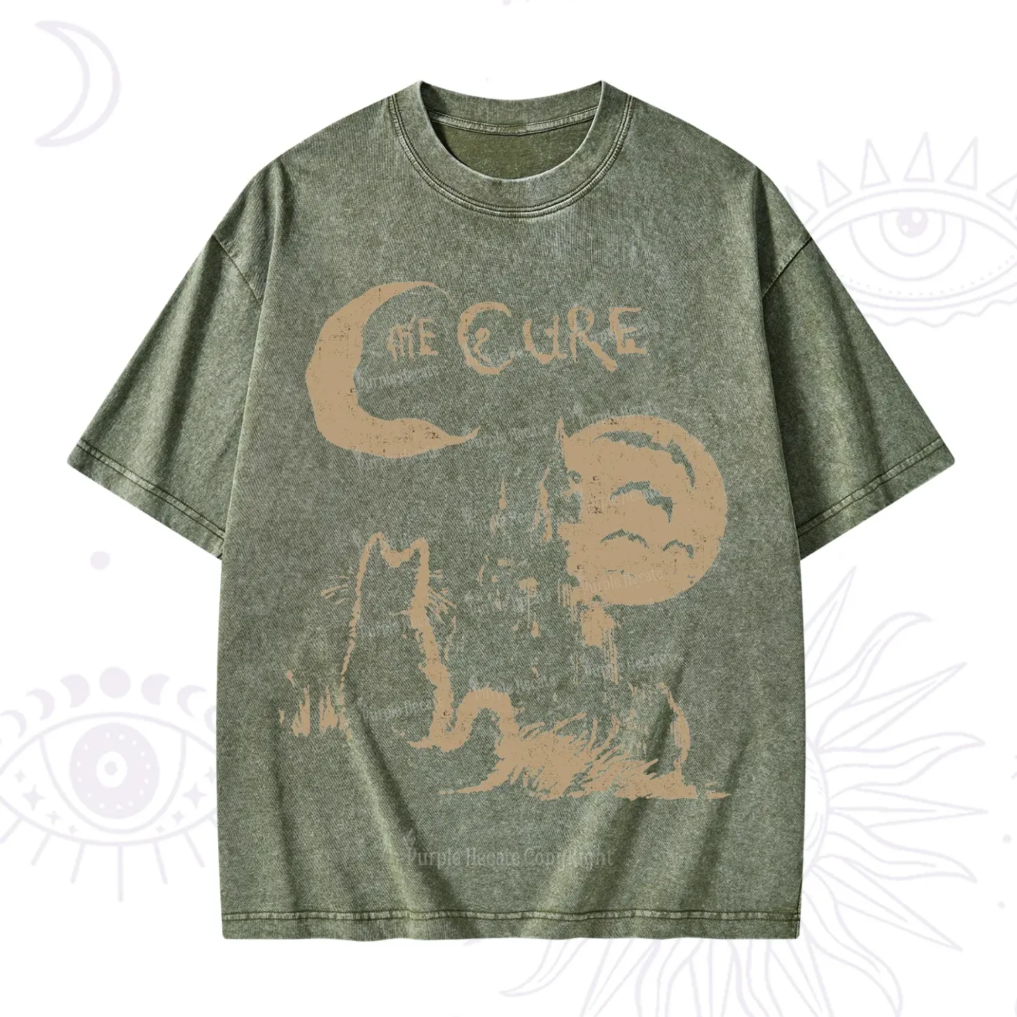 Purplehecate Goth Moon Cat Post-Punk Washed T-Shirt