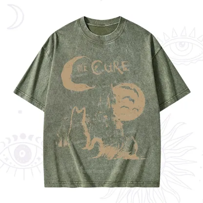 Purplehecate Goth Moon Cat Post-Punk Washed T-Shirt