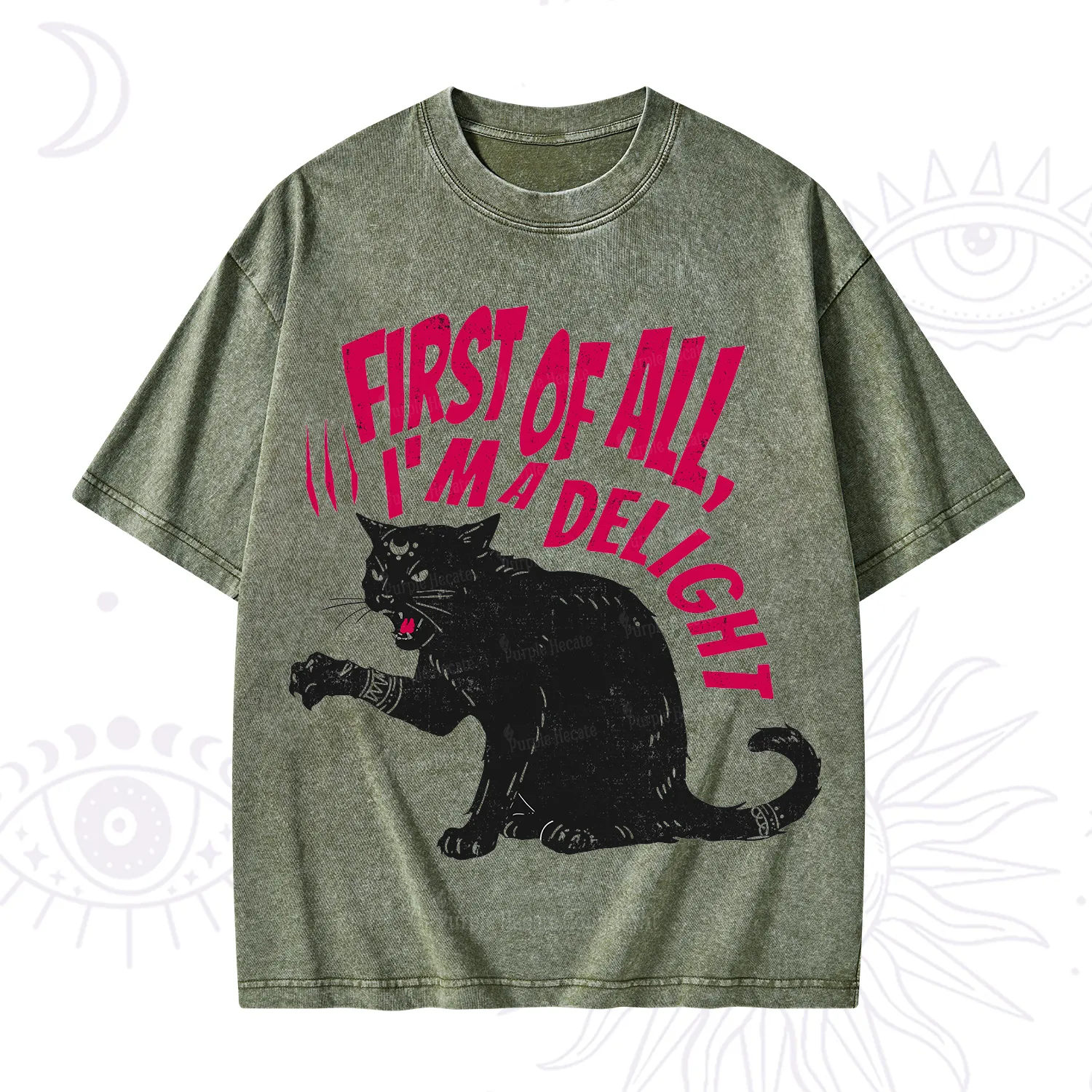 Purplehecate First Of All I'm A Delight Cat Washed T-Shirt