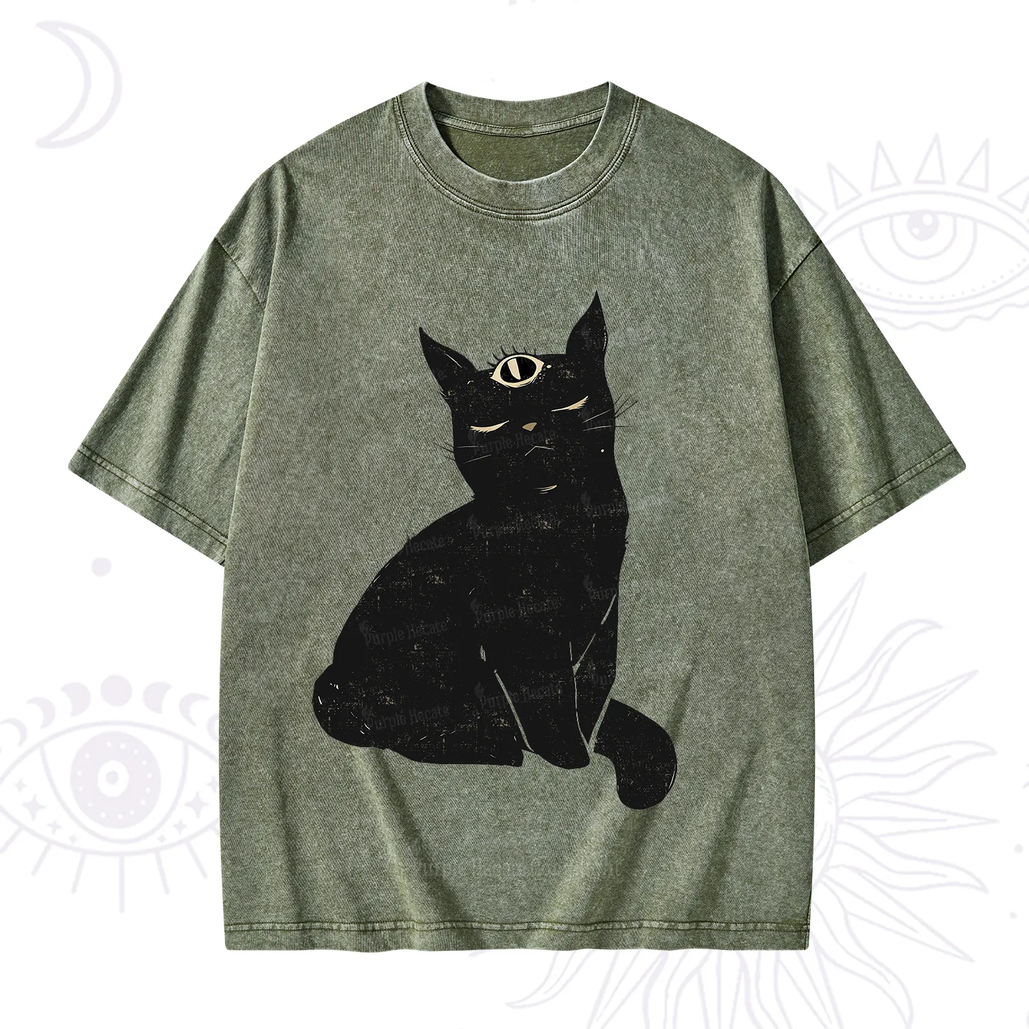 Purplehecate Third Eye Black Cat Washed T-Shirt