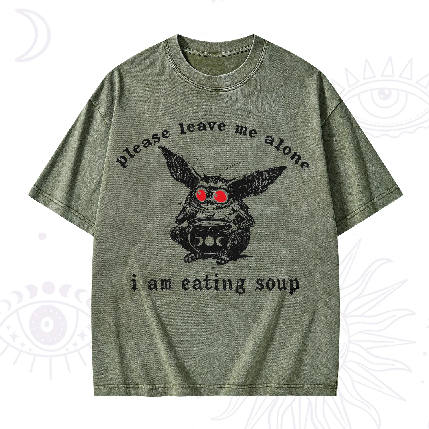 Purplehecate Mothman Eating Soup Washed T-Shirt