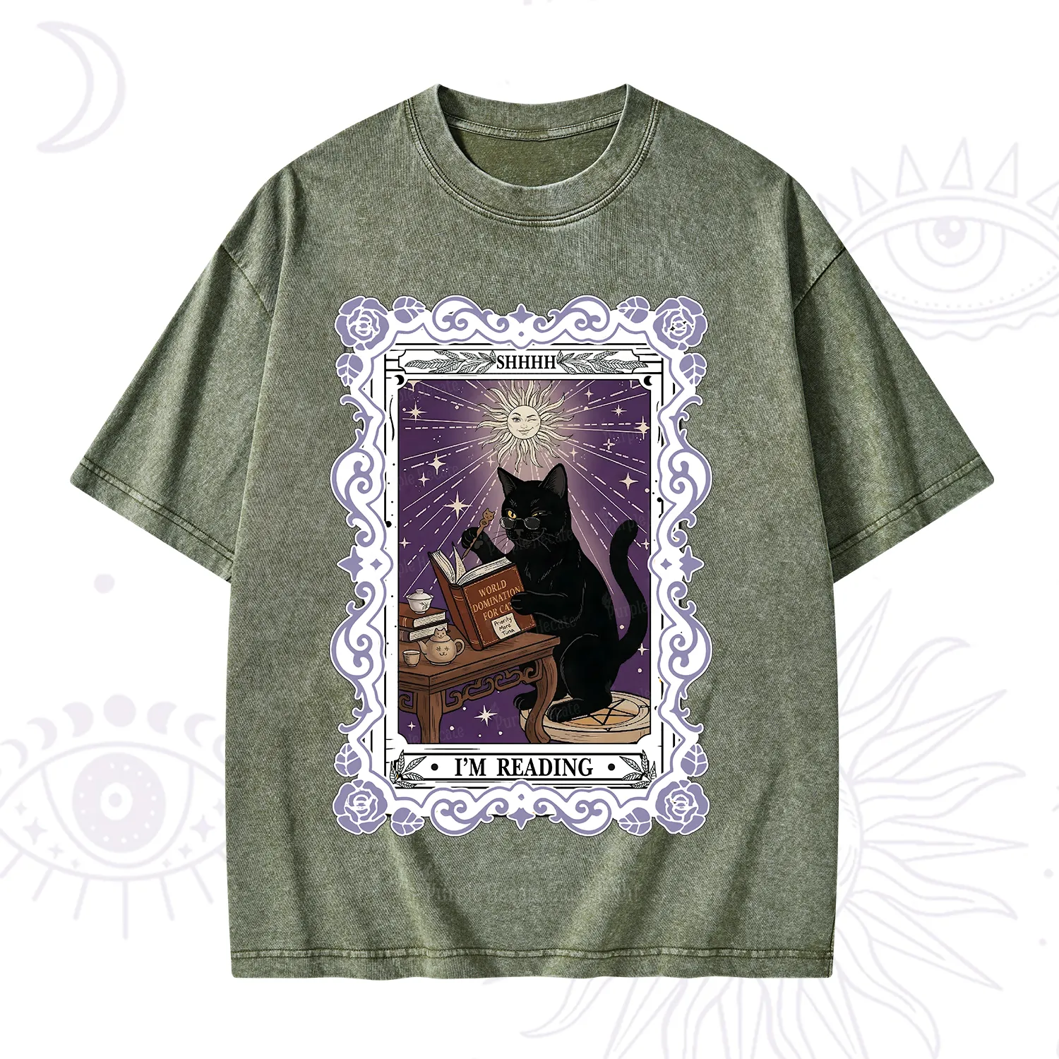 Purplehecate The Reading Cat Tarot Washed T-Shirt