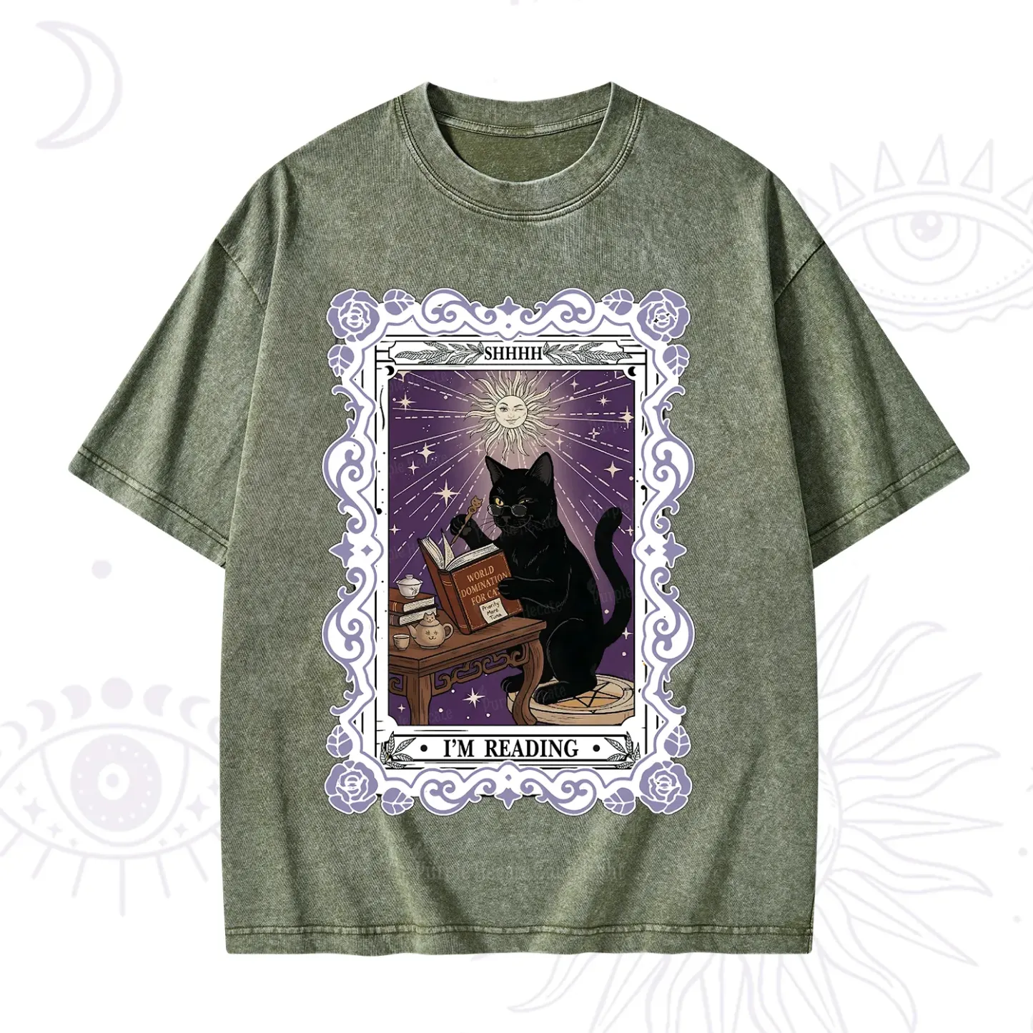 Purplehecate The Reading Cat Tarot Washed T-Shirt