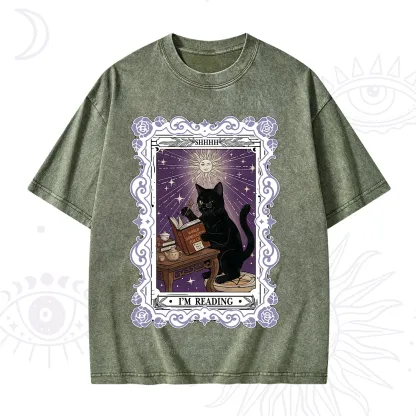 Purplehecate The Reading Cat Tarot Washed T-Shirt