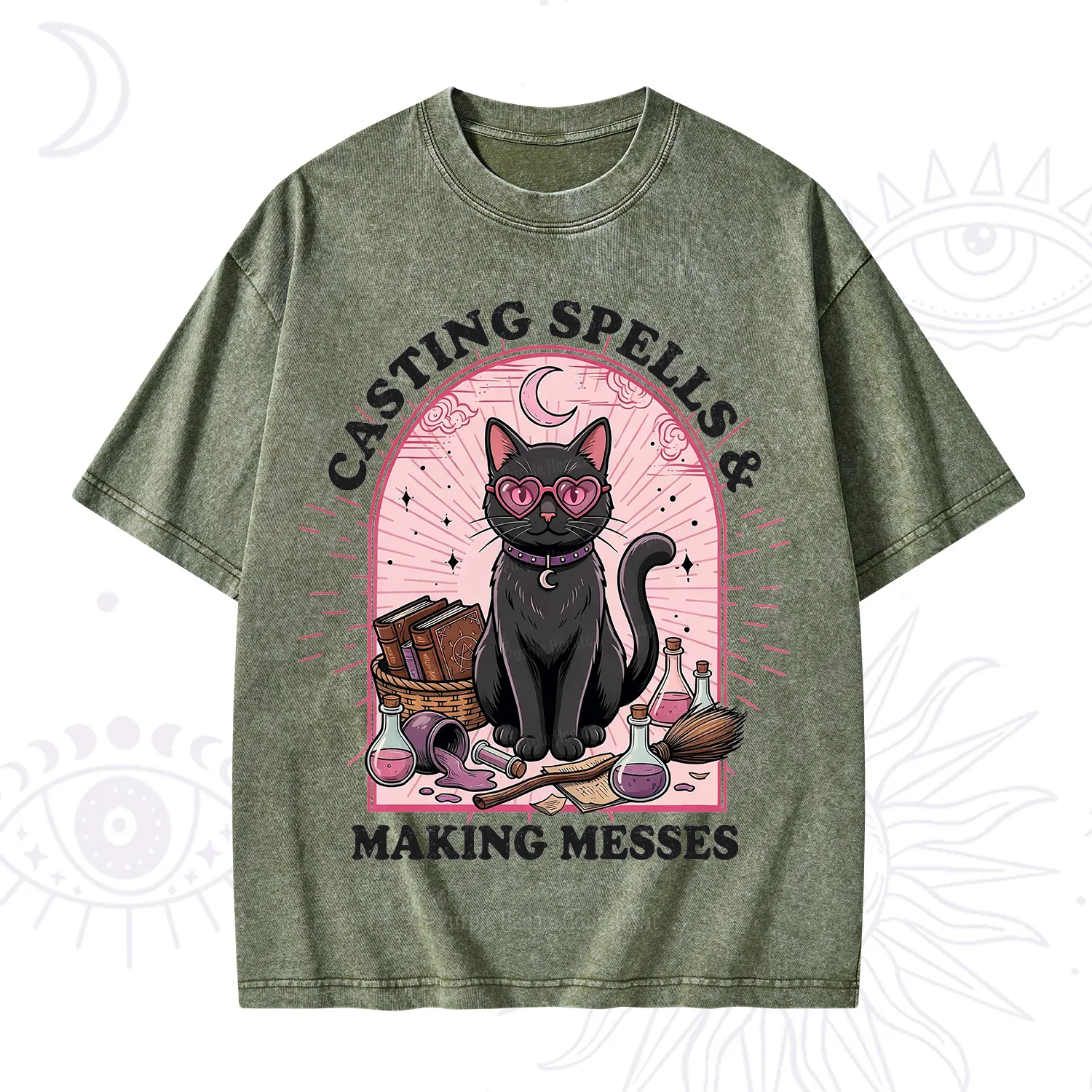 Purplehecate Casting Spells Making Messes Cat Washed T-Shirt