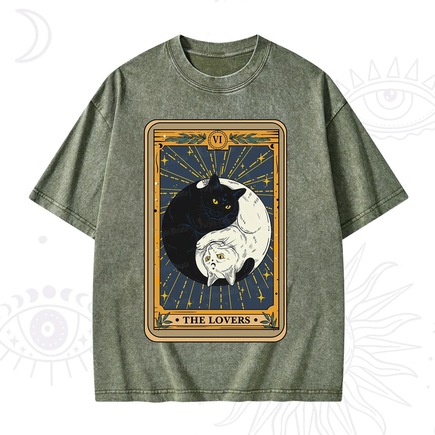 Purplehecate The Lovers Cat Tarot Washed T-Shirt