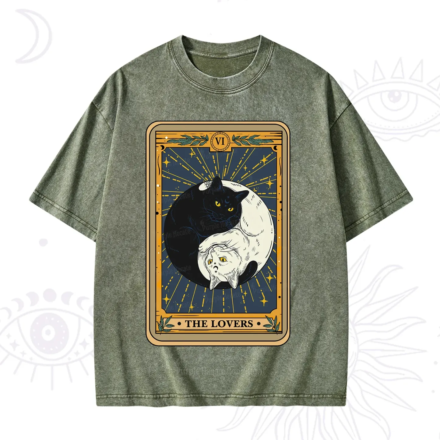 Purplehecate The Lovers Cat Tarot Washed T-Shirt