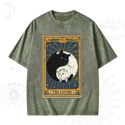 Purplehecate The Lovers Cat Tarot Washed T-Shirt
