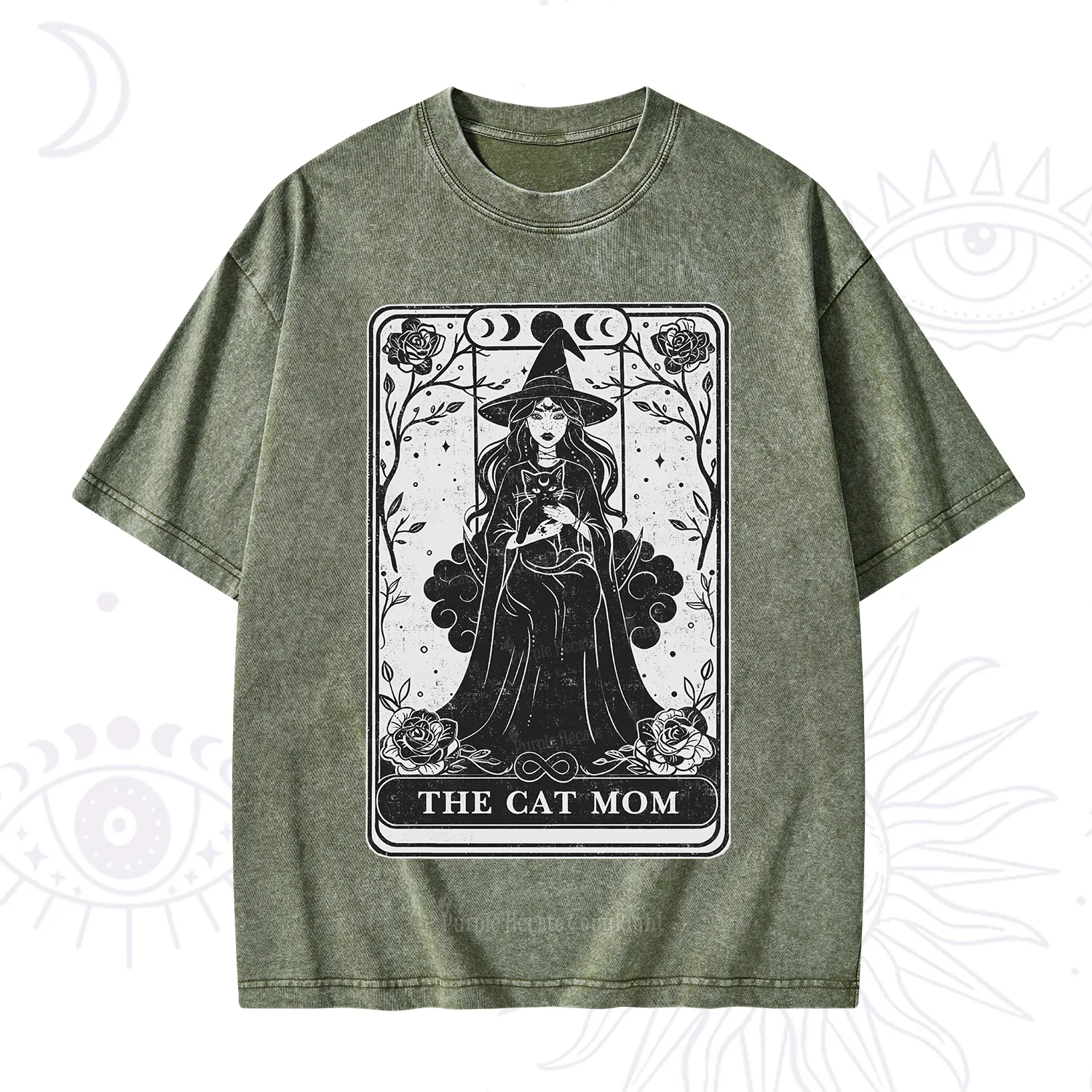 Purplehecate The Witch Cat Mom Tarot Washed T-Shirt