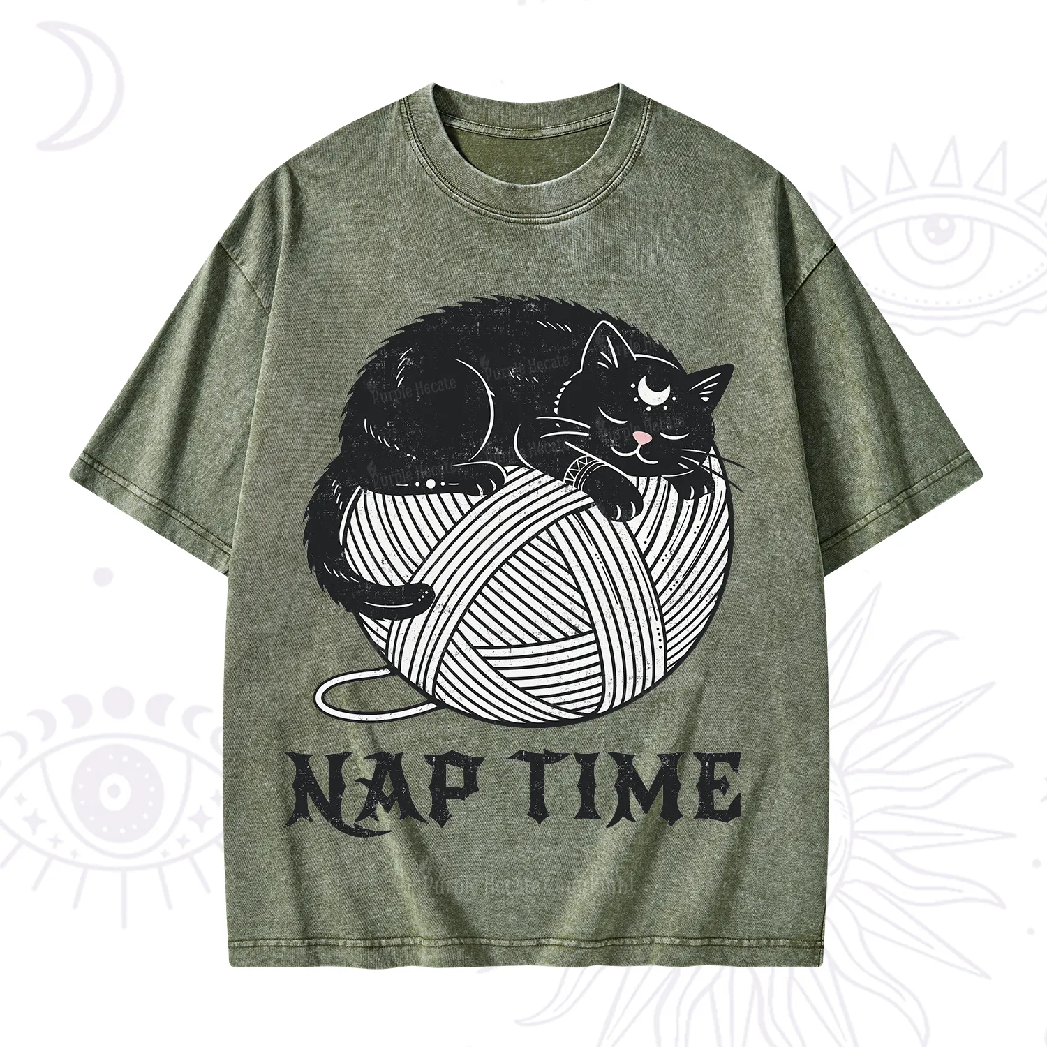 Purplehecate Nap Time Cat Washed T-Shirt
