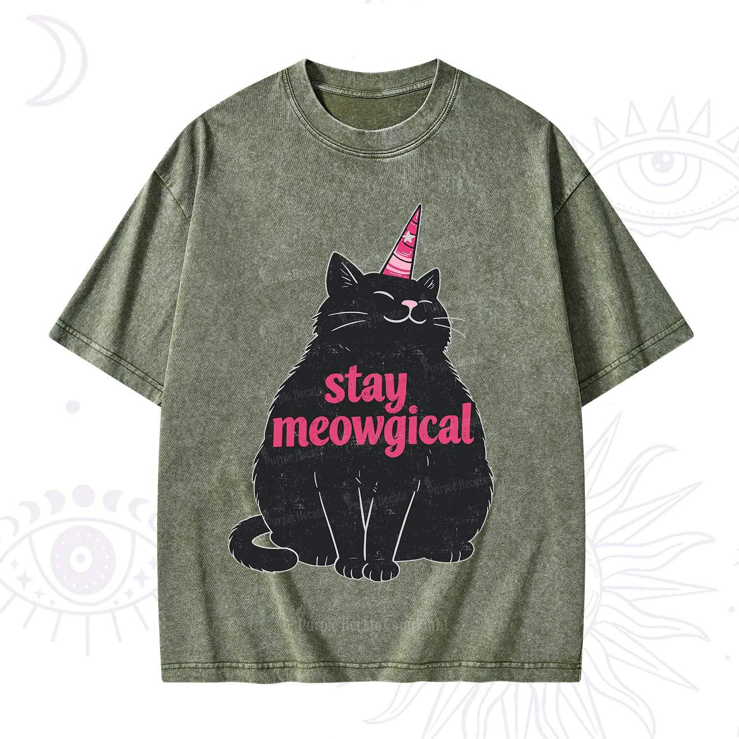 Purplehecate Stay Meowgical Washed T-Shirt