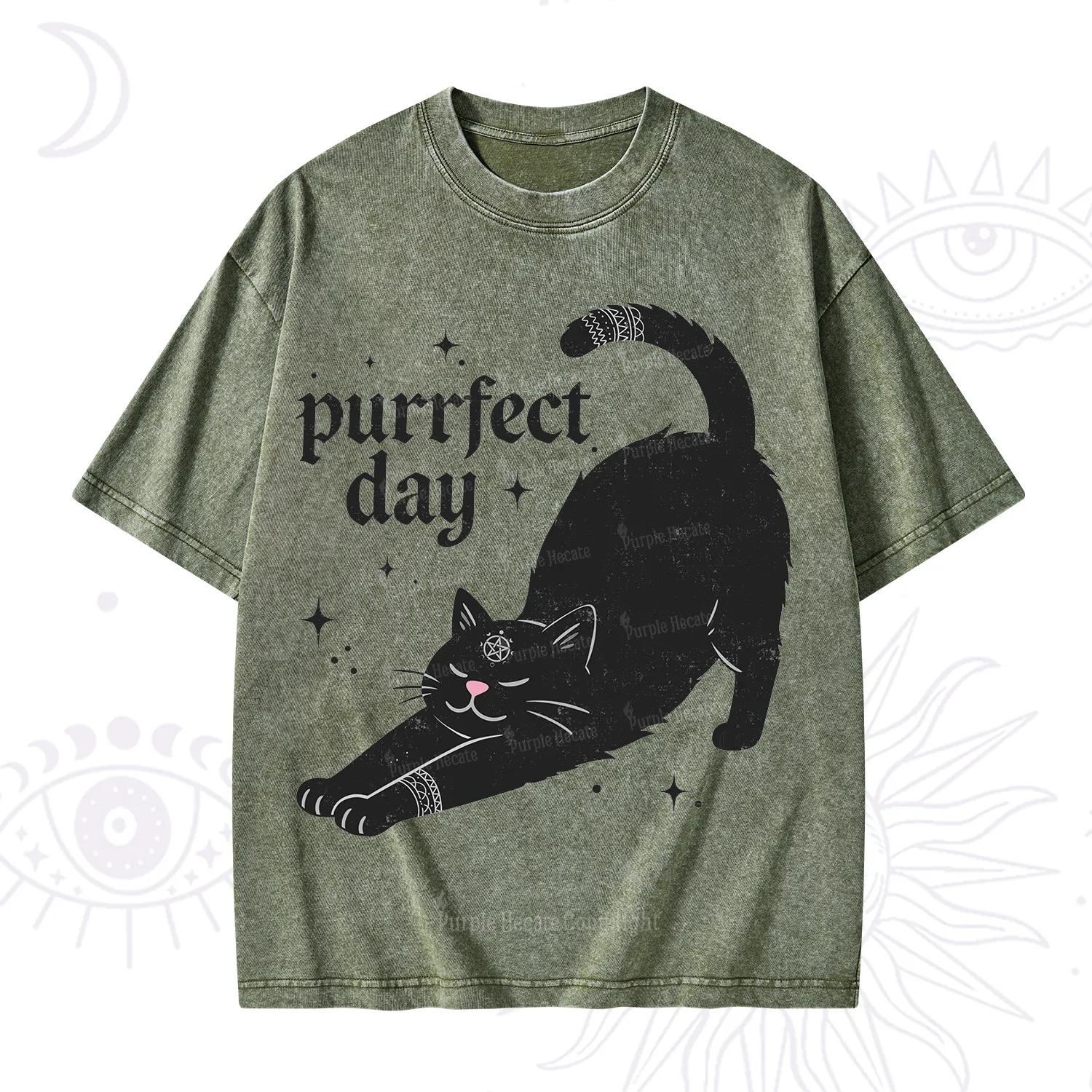 Purplehecate Purrfect Day Black Cat Washed T-Shirt