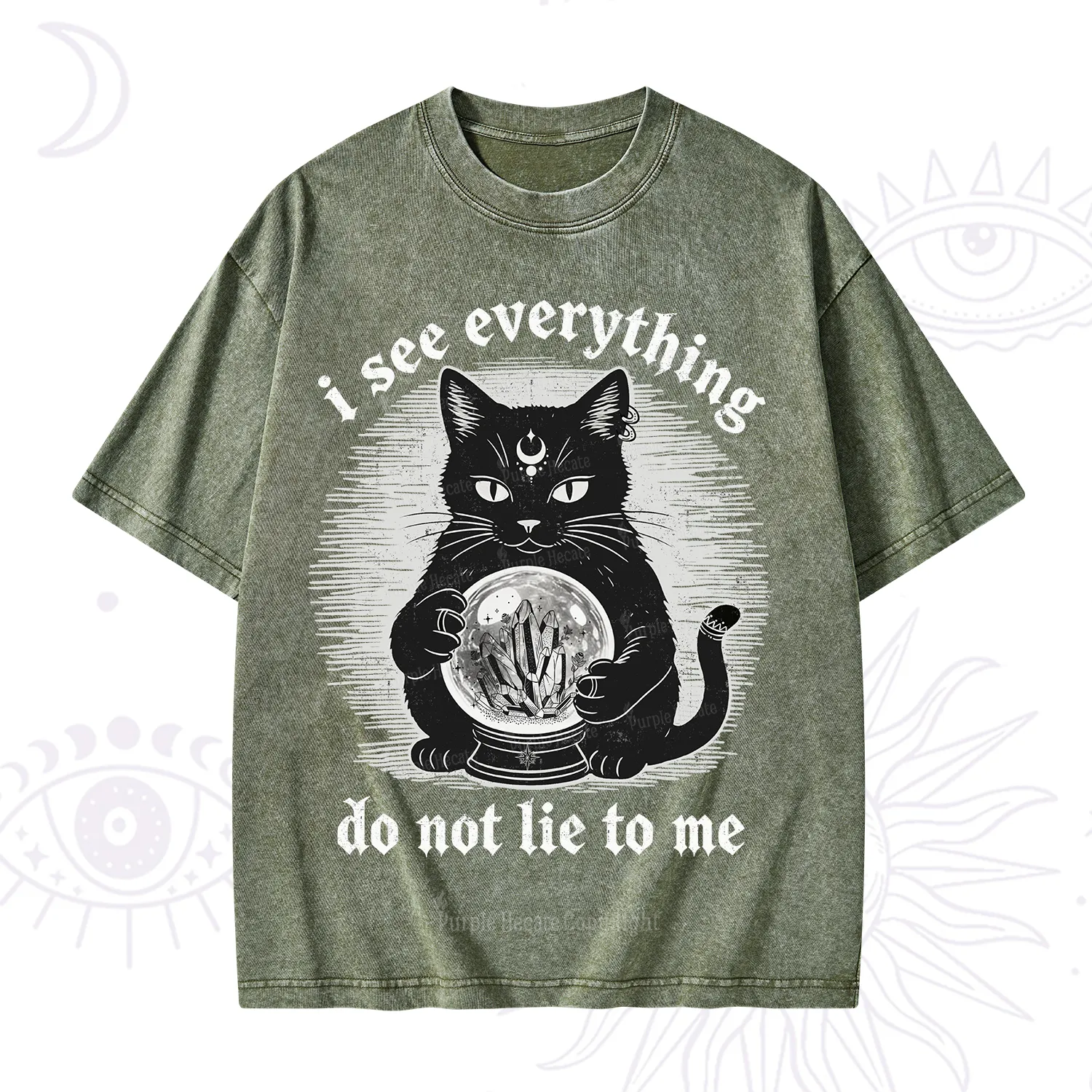Purplehecate All Seeing Cat Washed T-Shirt