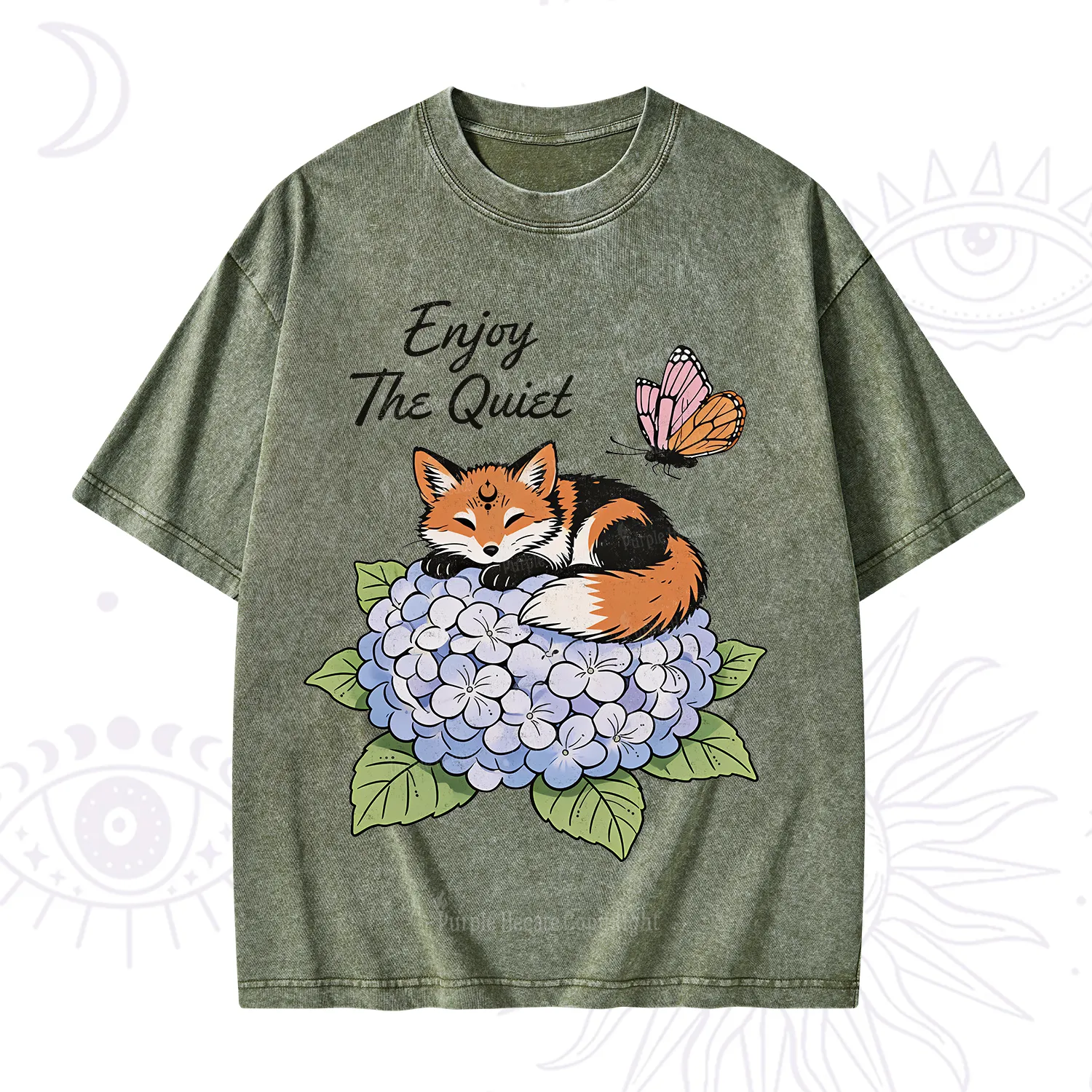 Purplehecate Enjoy The Quiet Fox Washed T-Shirt