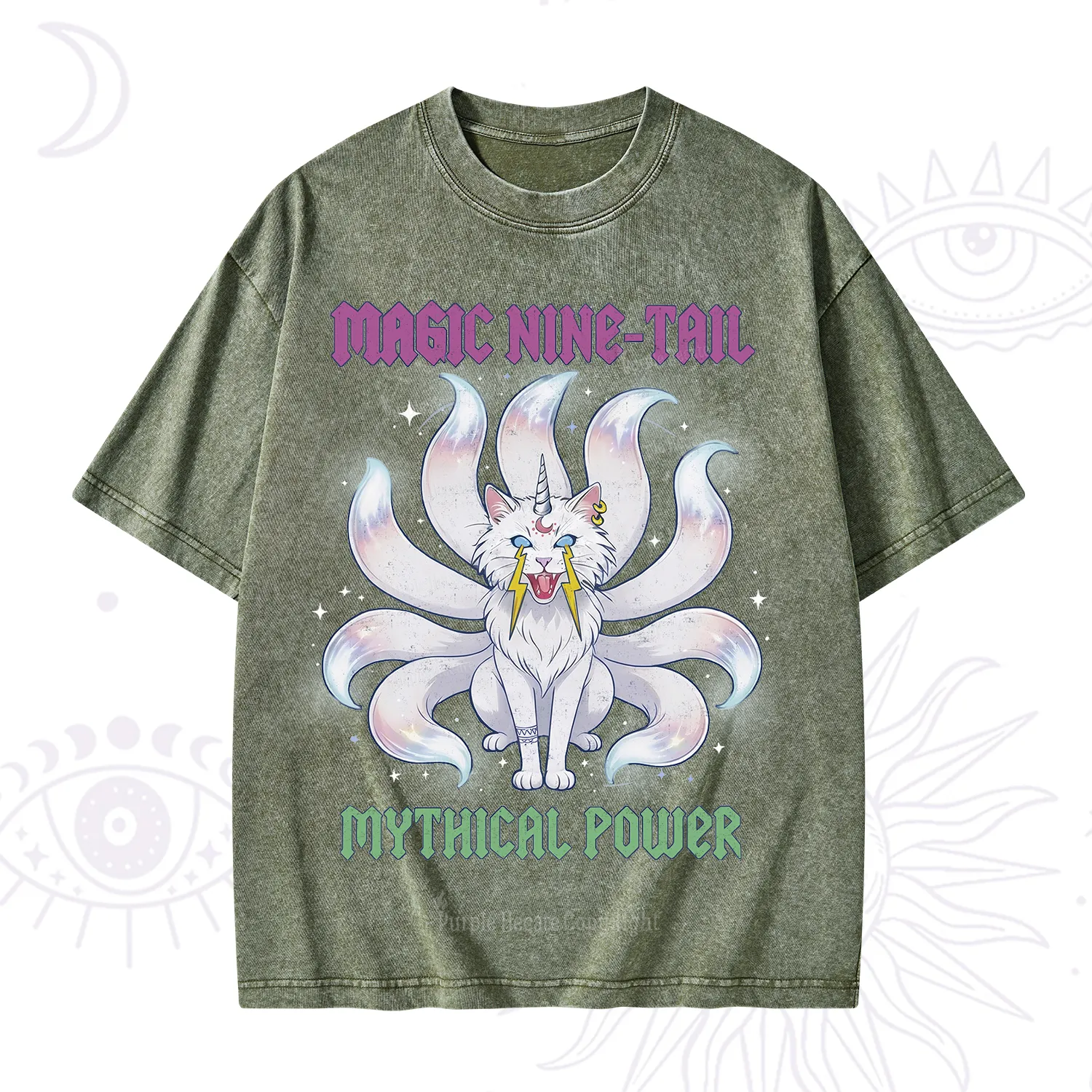 Purplehecate Magic Nine Tail Cat Washed T-Shirt