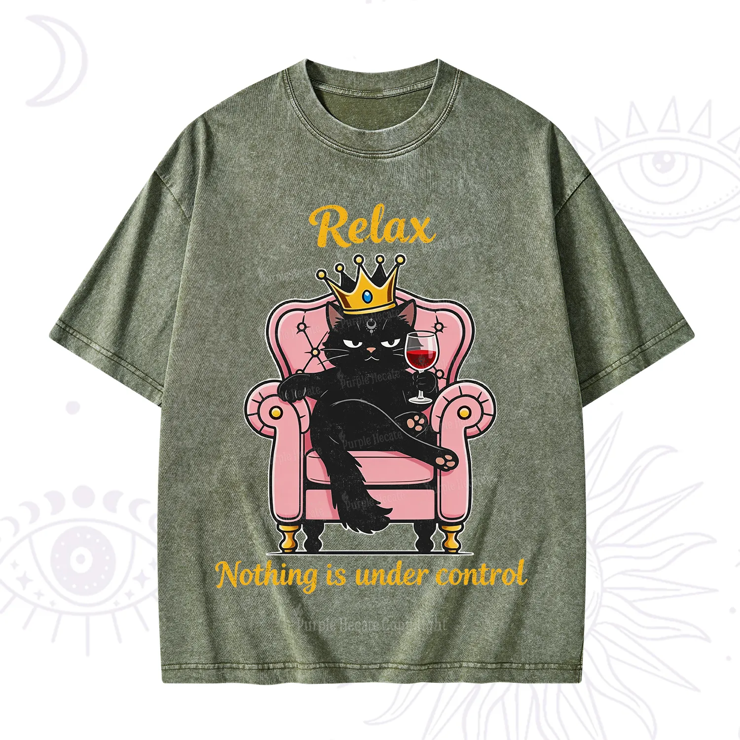 Purplehecate Relax Nothing Is Under Control Washed T-Shirt