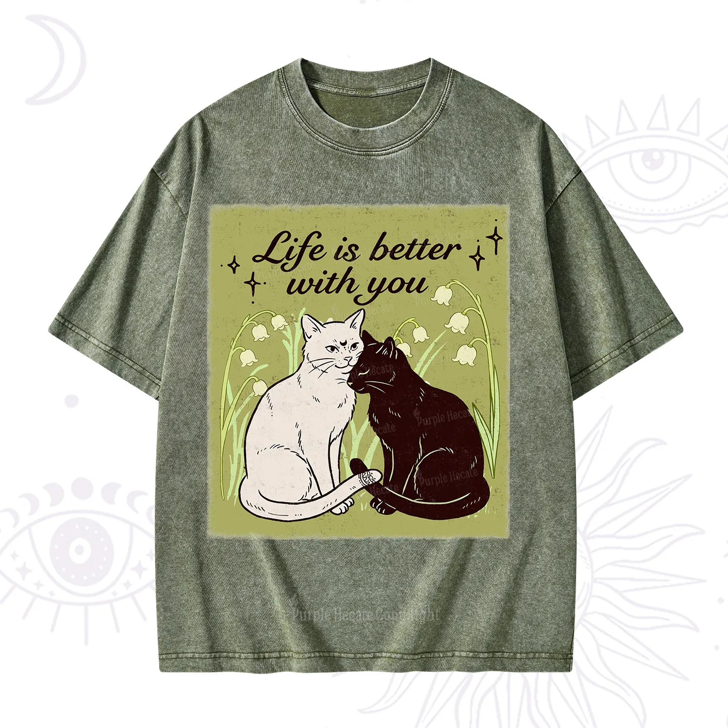 Purplehecate Life Is Better With a Cat Washed T-Shirt