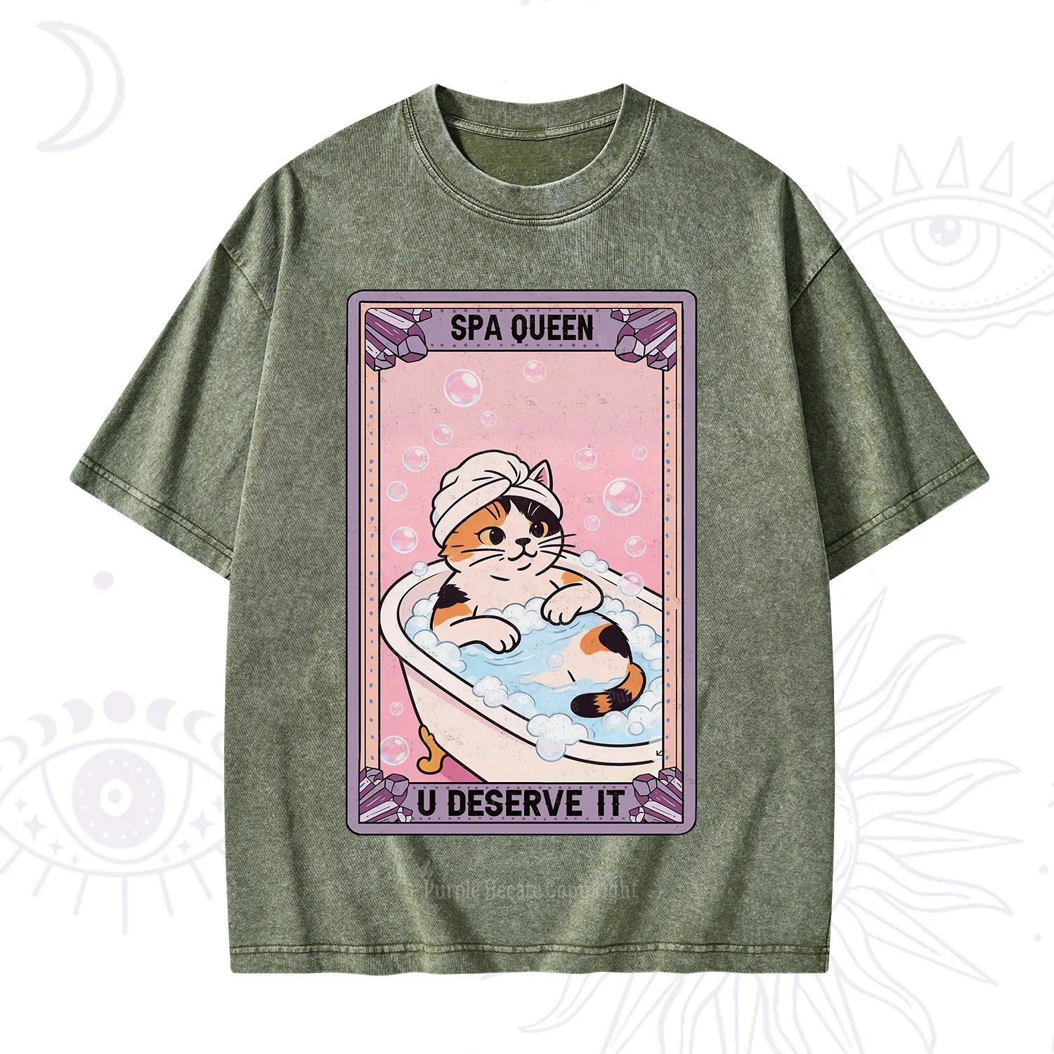 Purplehecate The Spa Queen Cat Tarot Washed T-Shirt