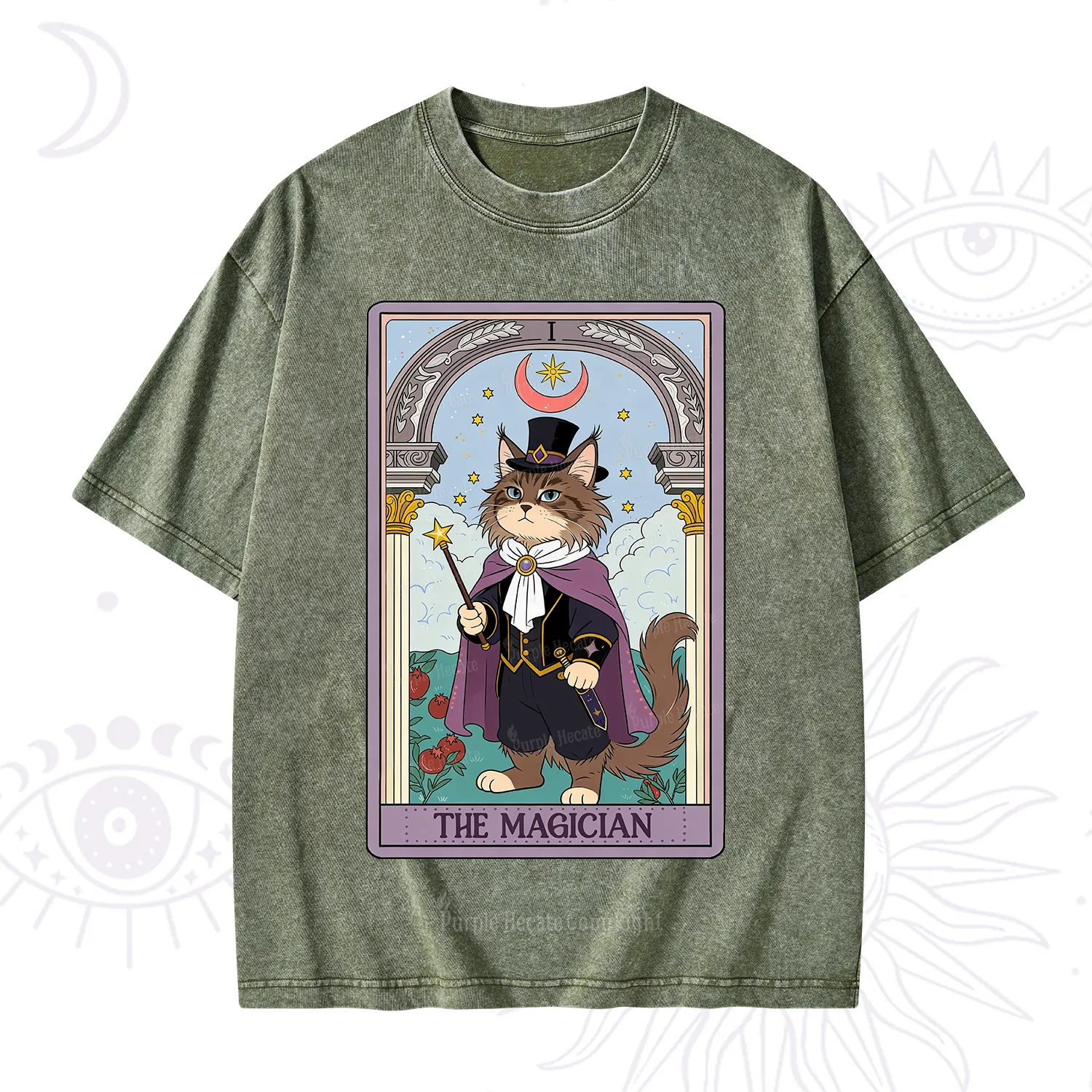 Purplehecate The Magician Cat Tarot Washed T-Shirt