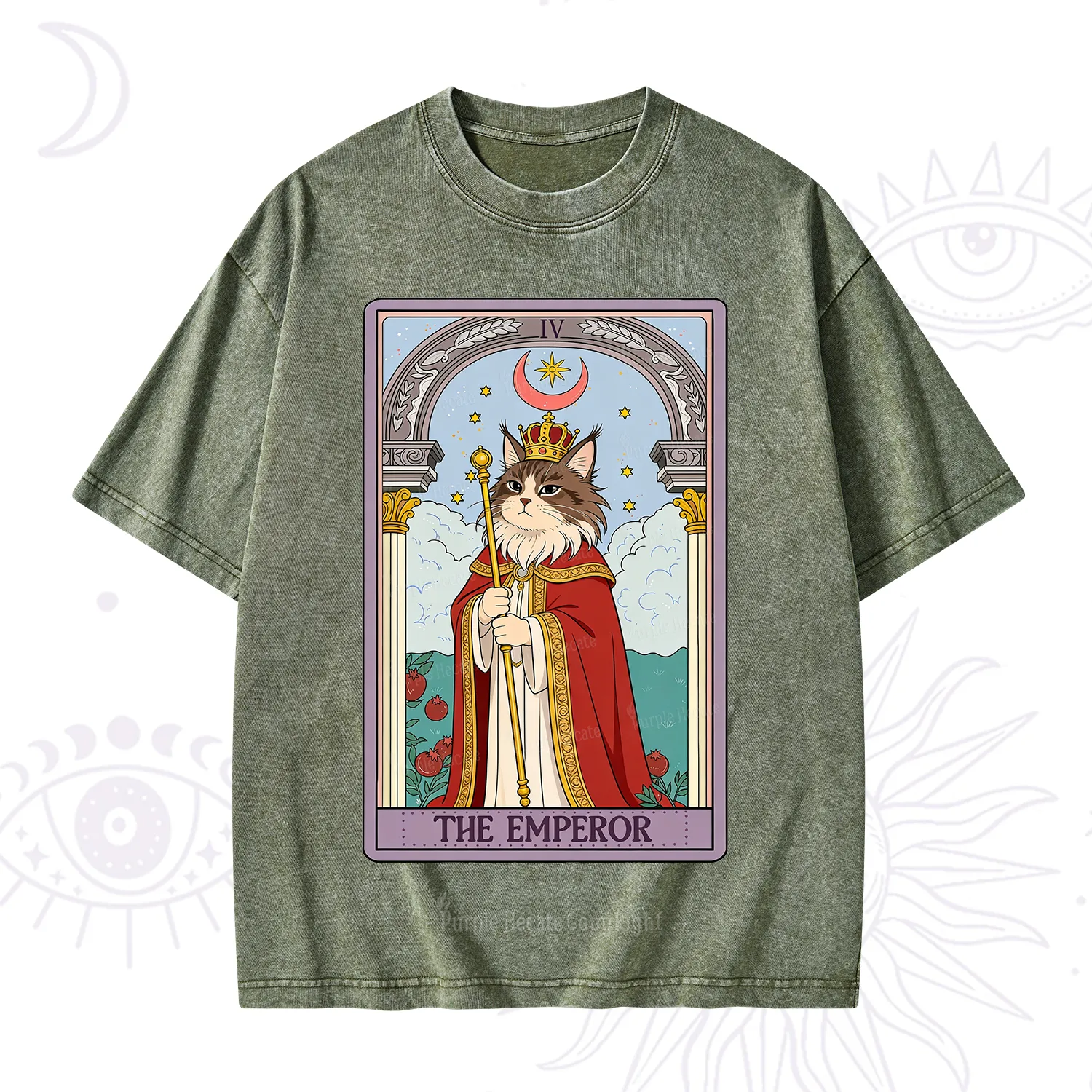Purplehecate The Emperor Cat Tarot Washed T-Shirt