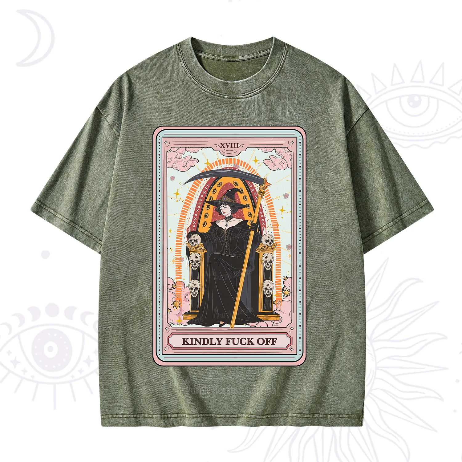 Purplehecate The Kindly Fuck Off Tarot Washed T-Shirt