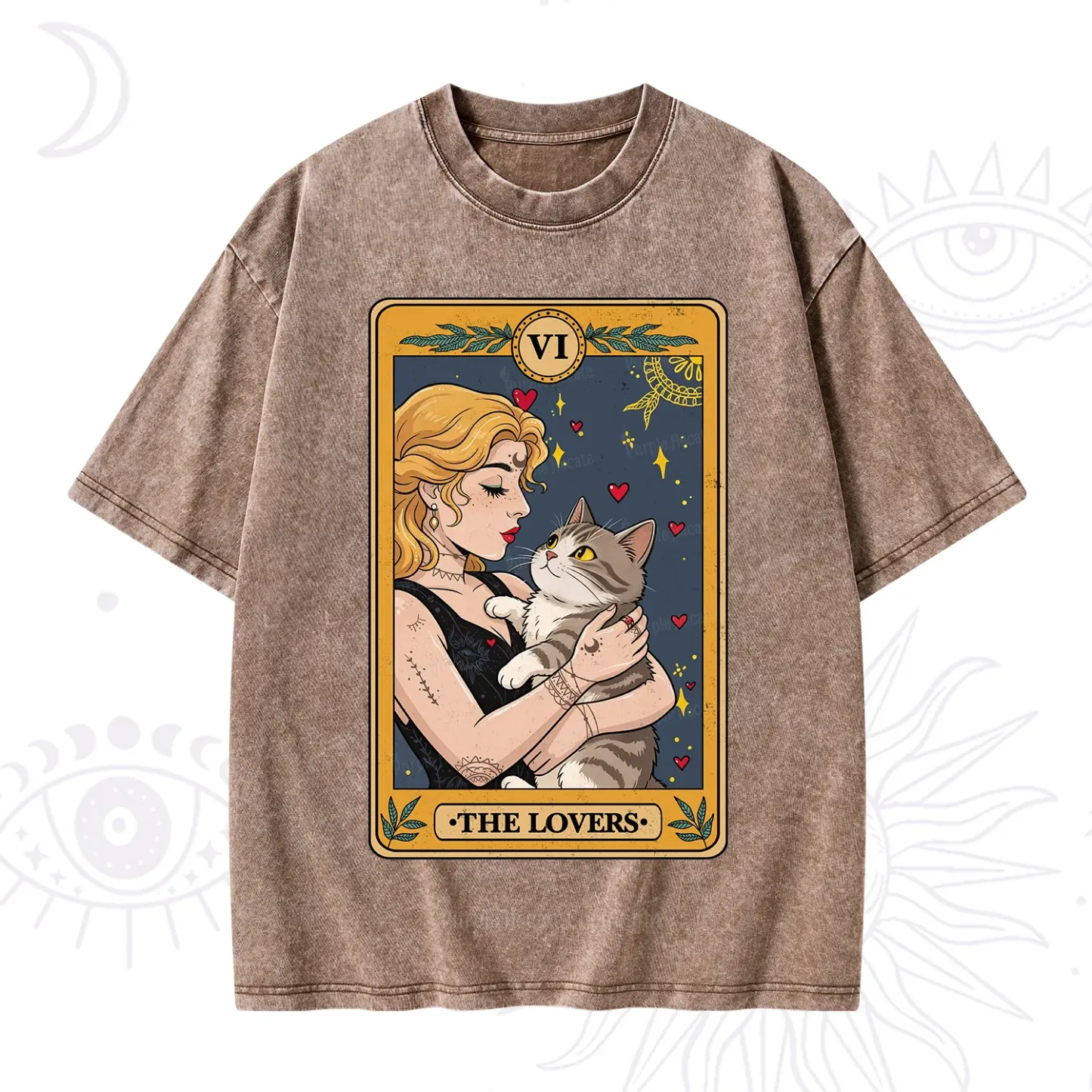 Purplehecate The Lovers Tarot for Cat Lovers Washed T-Shirt