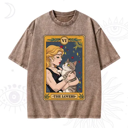 Purplehecate The Lovers Tarot for Cat Lovers Washed T-Shirt