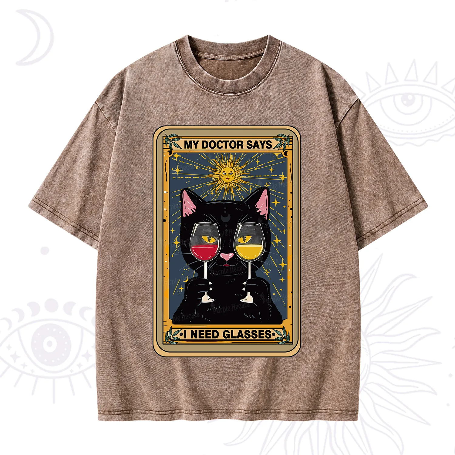 Purplehecate Funny Black Cat My Doctor Says I Need Glasses Tarot Washed T-Shirt