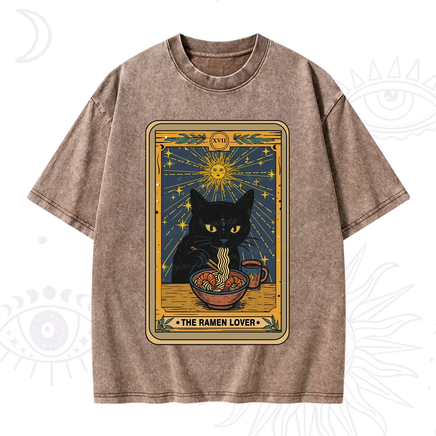 Purplehecate The Ramen Lover Cat Tarot Washed T-Shirt