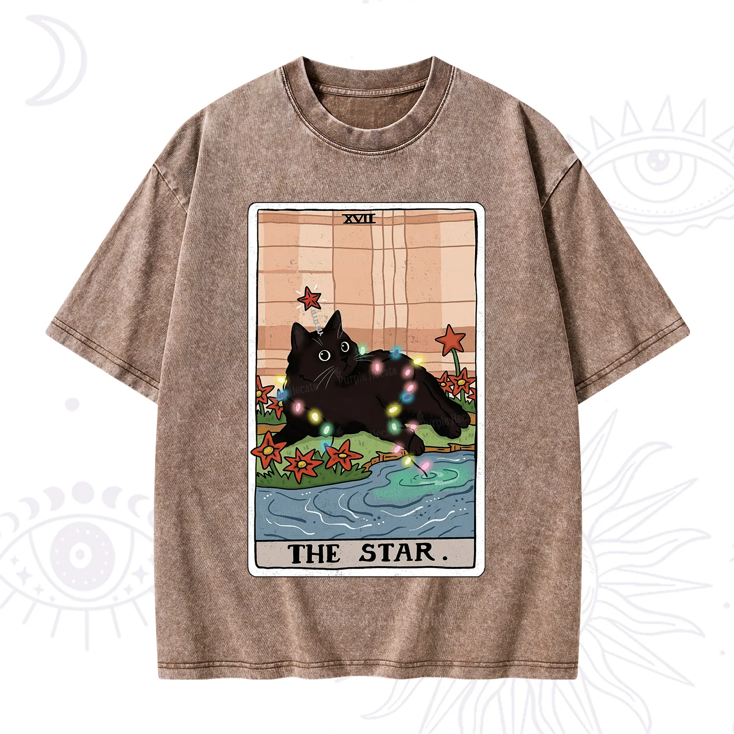 Purplehecate The Star Cat Tarot Card Washed T-Shirt