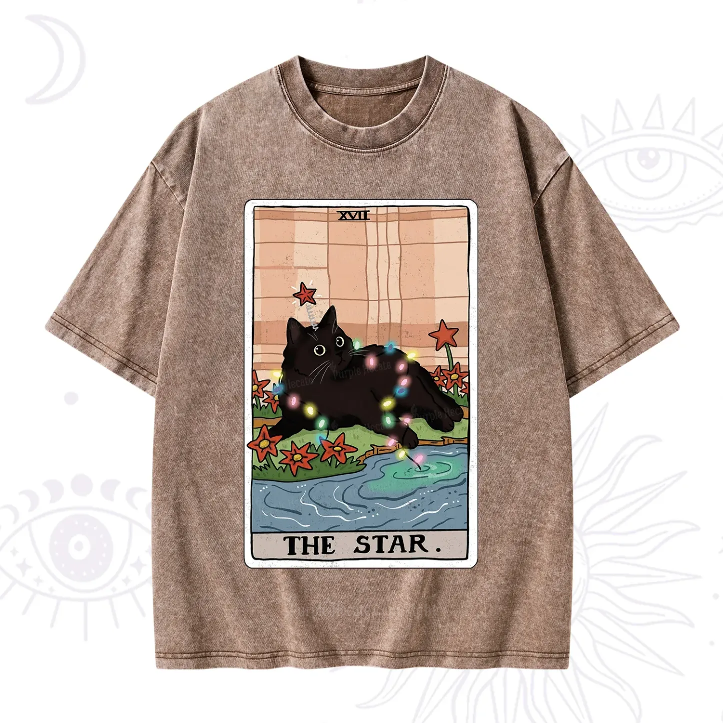 Purplehecate The Star Cat Tarot Card Washed T-Shirt