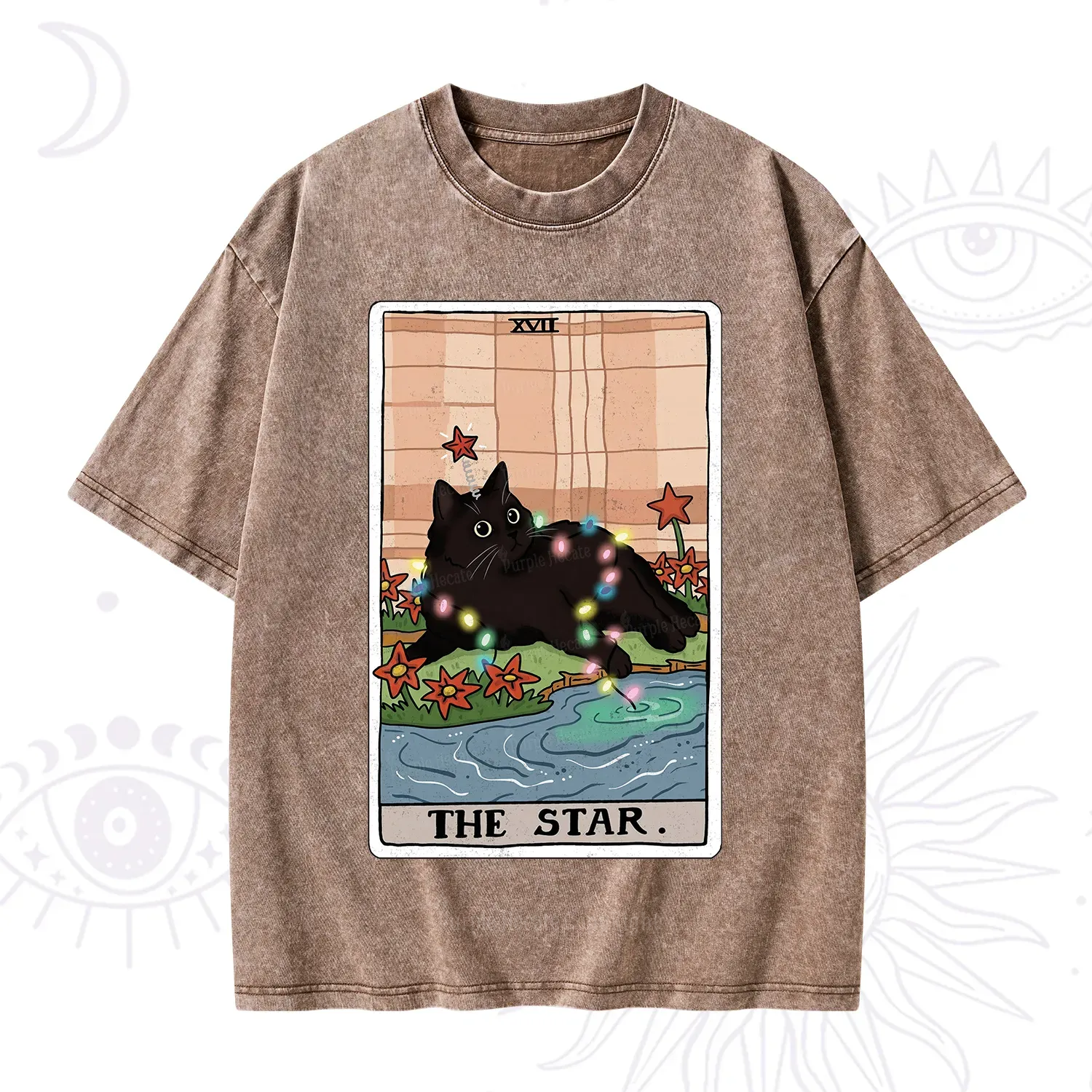Purplehecate The Star Cat Tarot Card Washed T-Shirt