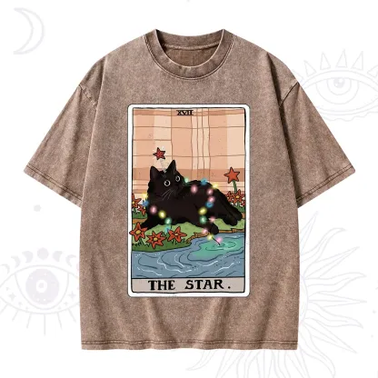 Purplehecate The Star Cat Tarot Card Washed T-Shirt