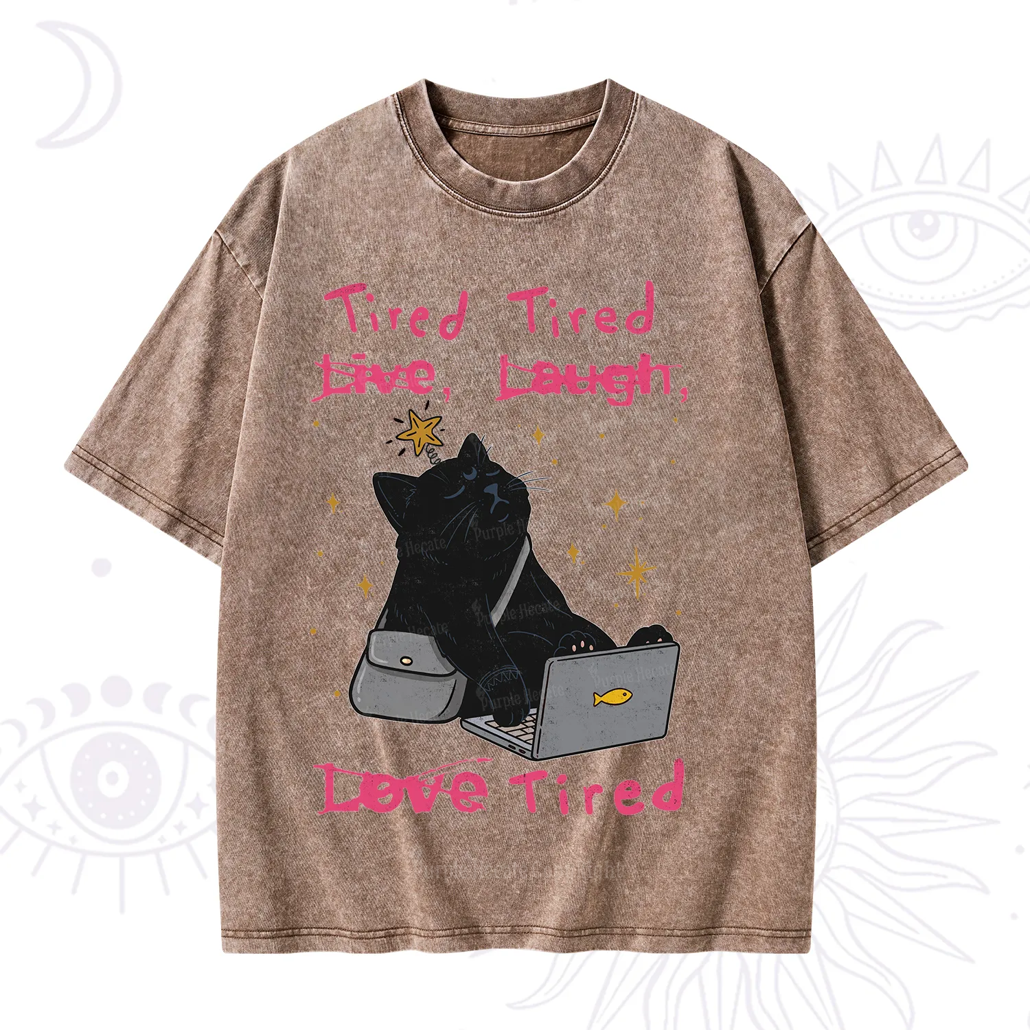 Purplehecate Tired Cat Washed T-Shirt