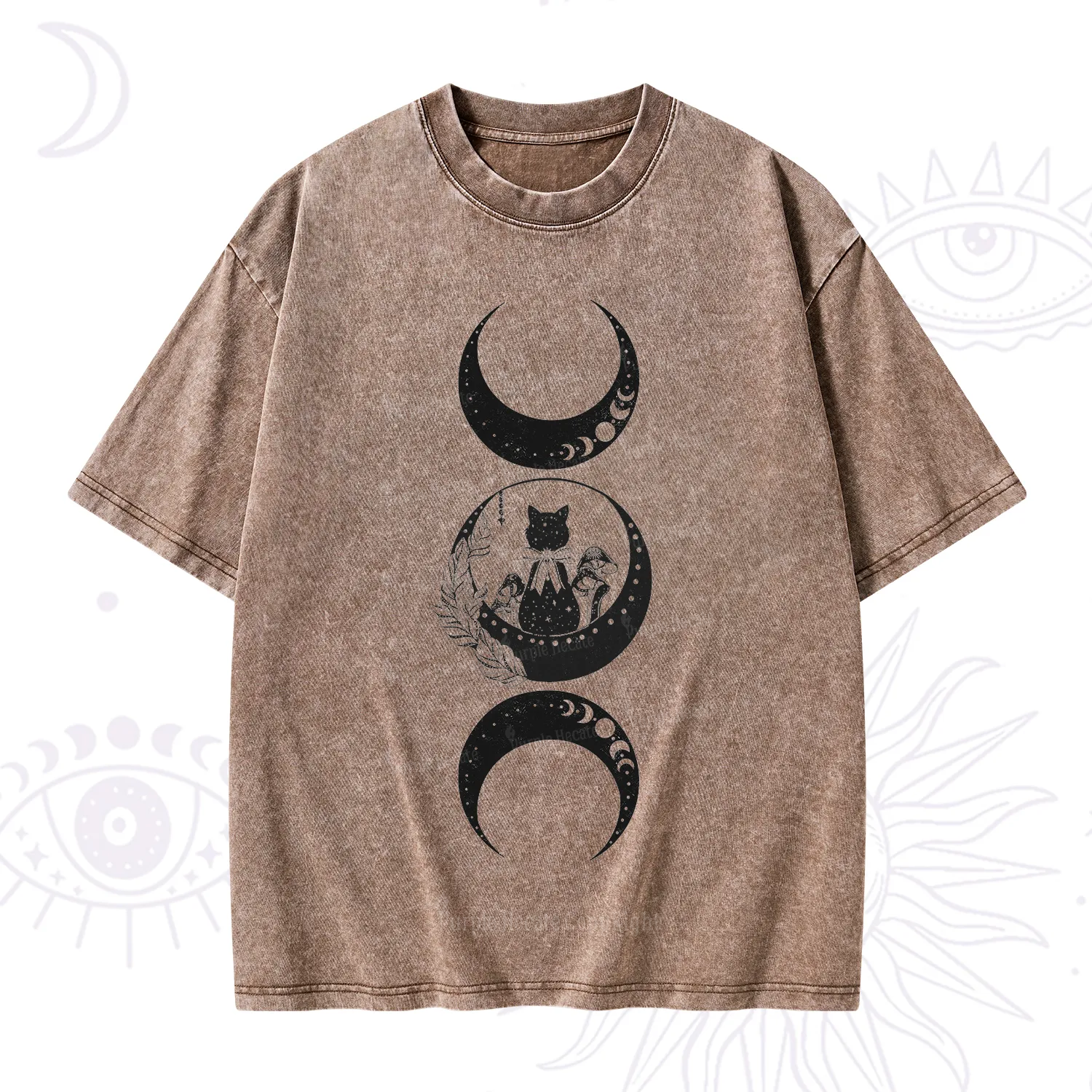 Purplehecate Cat And Moon Phases Washed T-Shirt