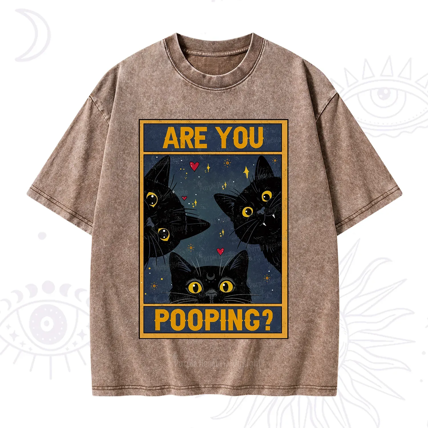 Purplehecate Funny Black Cat Are You Pooping Washed T-Shirt