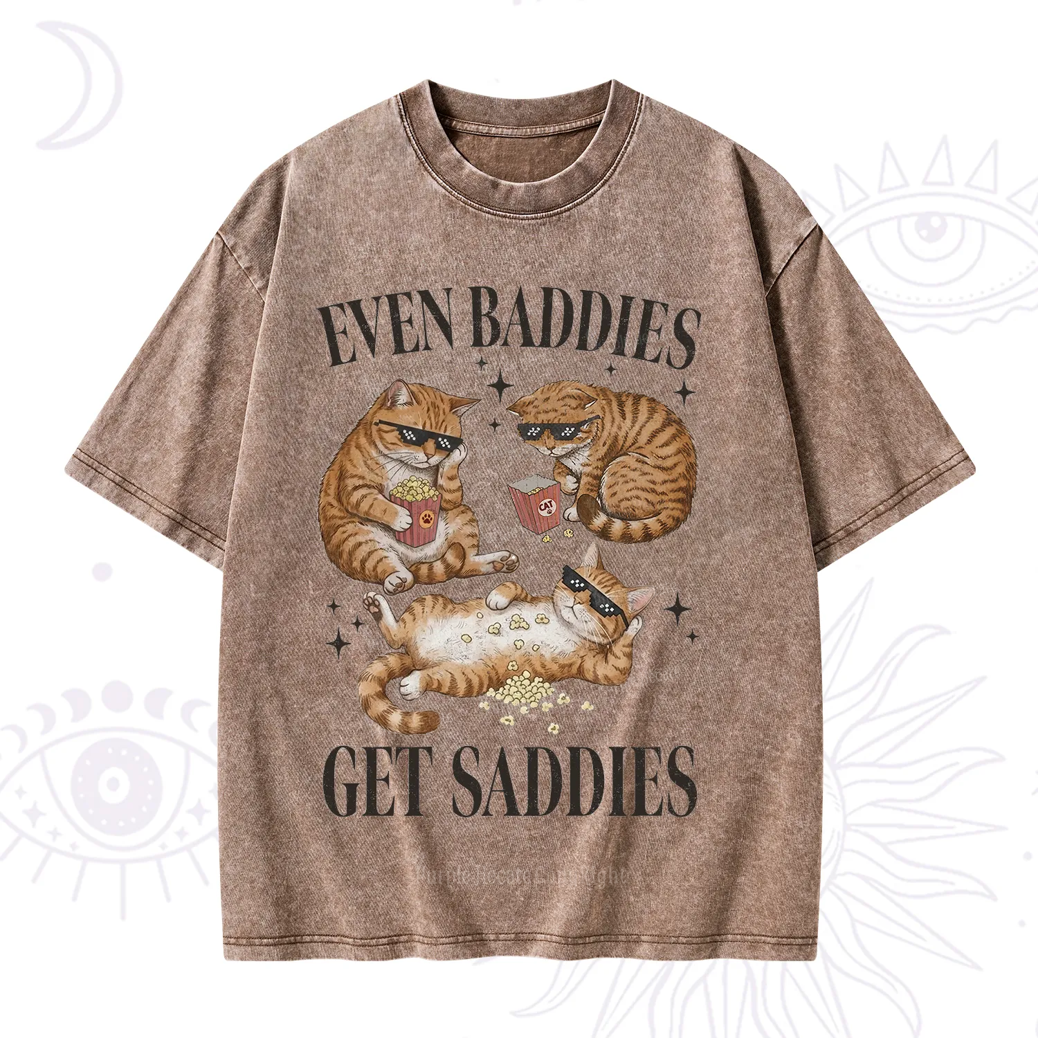 Purplehecate Even Baddies Get Saddies Funny Cat Washed T-Shirt