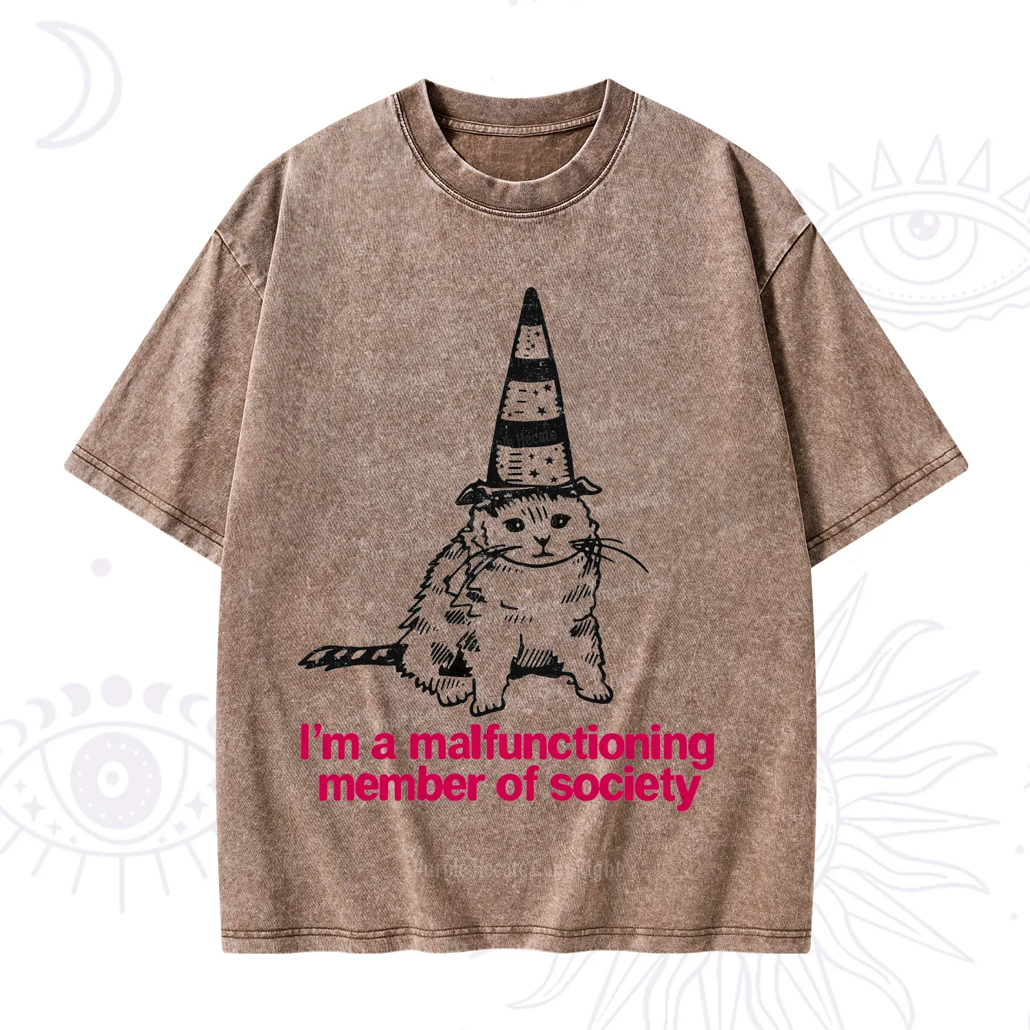 Purplehecate Social Anxiety Cat Washed T-Shirt