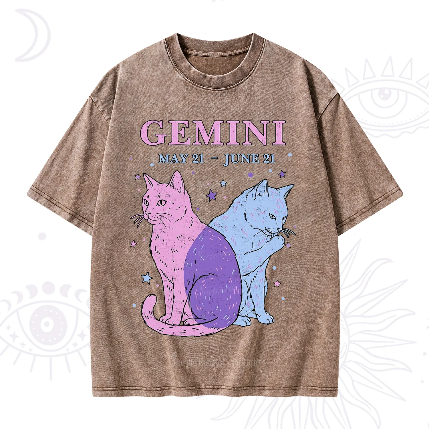 Purplehecate Gemini Zodiac Cats Washed T-Shirt