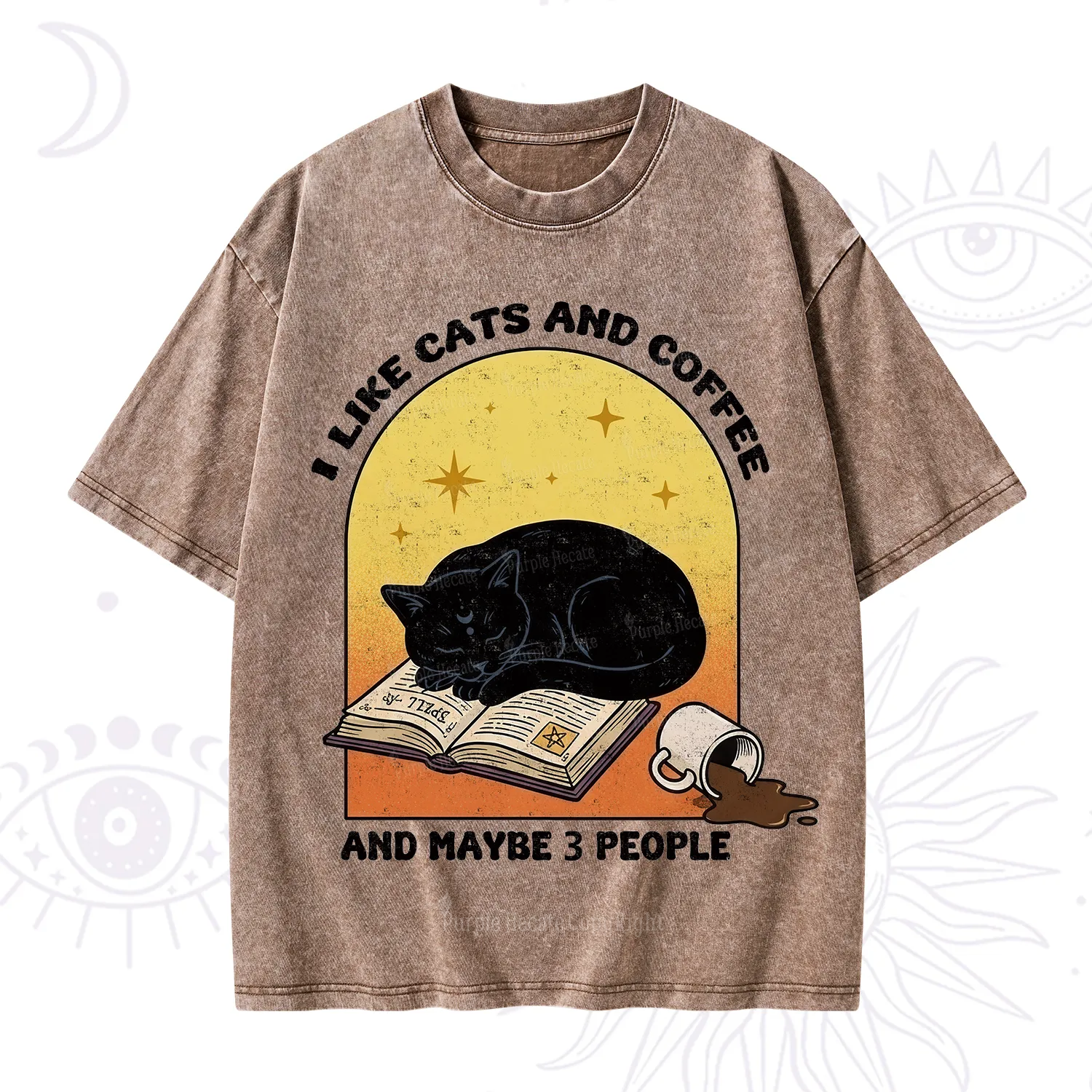 Purplehecate I Like Cats And Coffee Washed T-Shirt